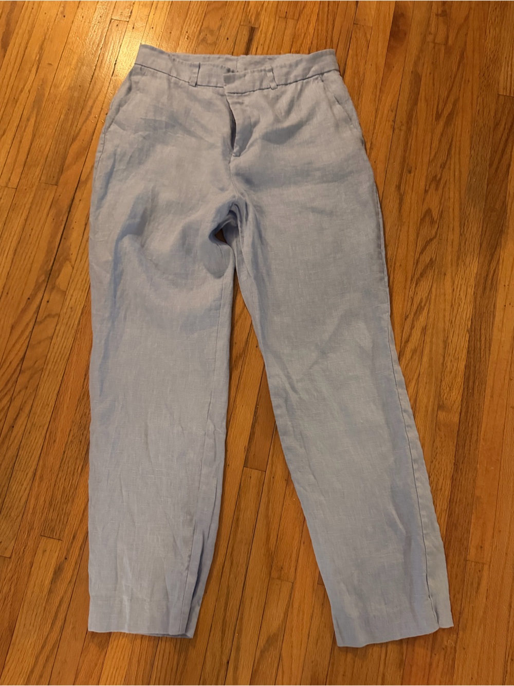 Mango Light Blue Linen-Blend Pants